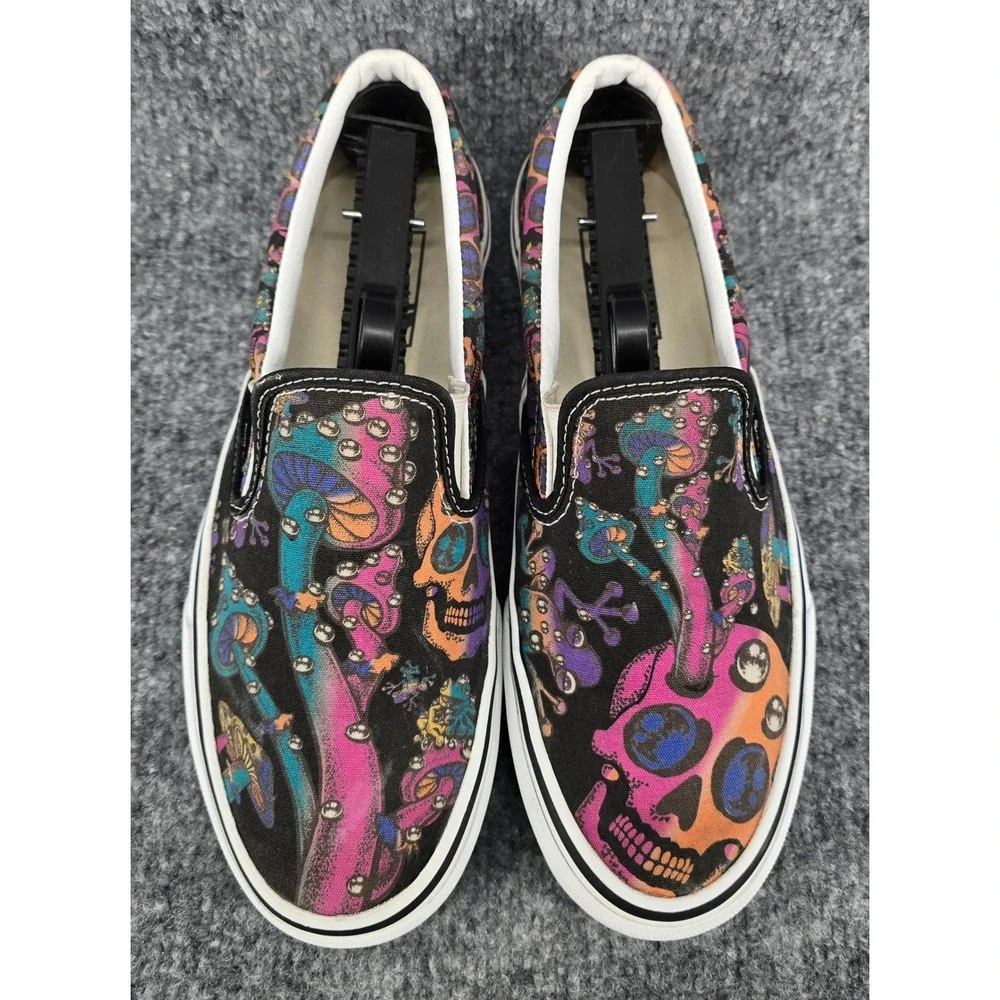 Vans Trippy Drip Slip-On Shoes M7.5 W9 Black Multi Skull Mushroom Psychedelic